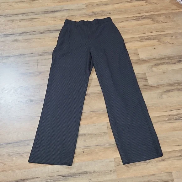 VANHEUSEN Boys' Black Pinstripe Flat Front Polyester Rayon Dress Pants - 16 Slim - Picture 2 of 16